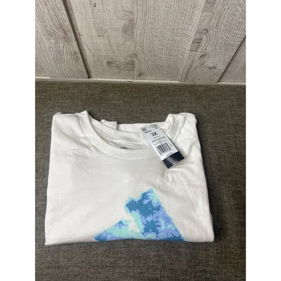 Adidas Womens White Crew Neck T Shirt 3XL Blue Marble Logo XXXL Short Sleeves - Picture 3 of 5